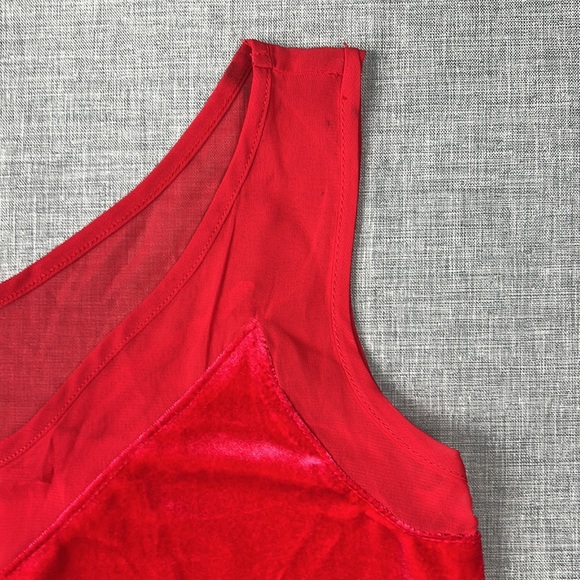 INC Red Velvet And Sheer Trim VNeck Tank Top Size Petite XS - Picture 3 of 6